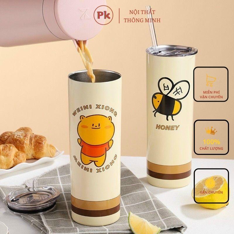 Ly giữ nhiệt loại lớn inox 2 LỚP 304 không han gỉ tặng kèm ống hút có nắp đậy 650ml sang trọng