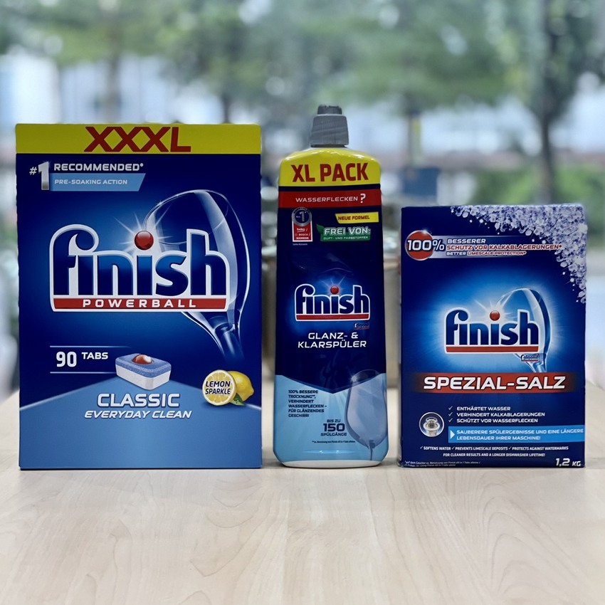 COMBO FINISH: Viên rửa bát Classic 90 viên + Muối 1,2kg + Bóng 750ml