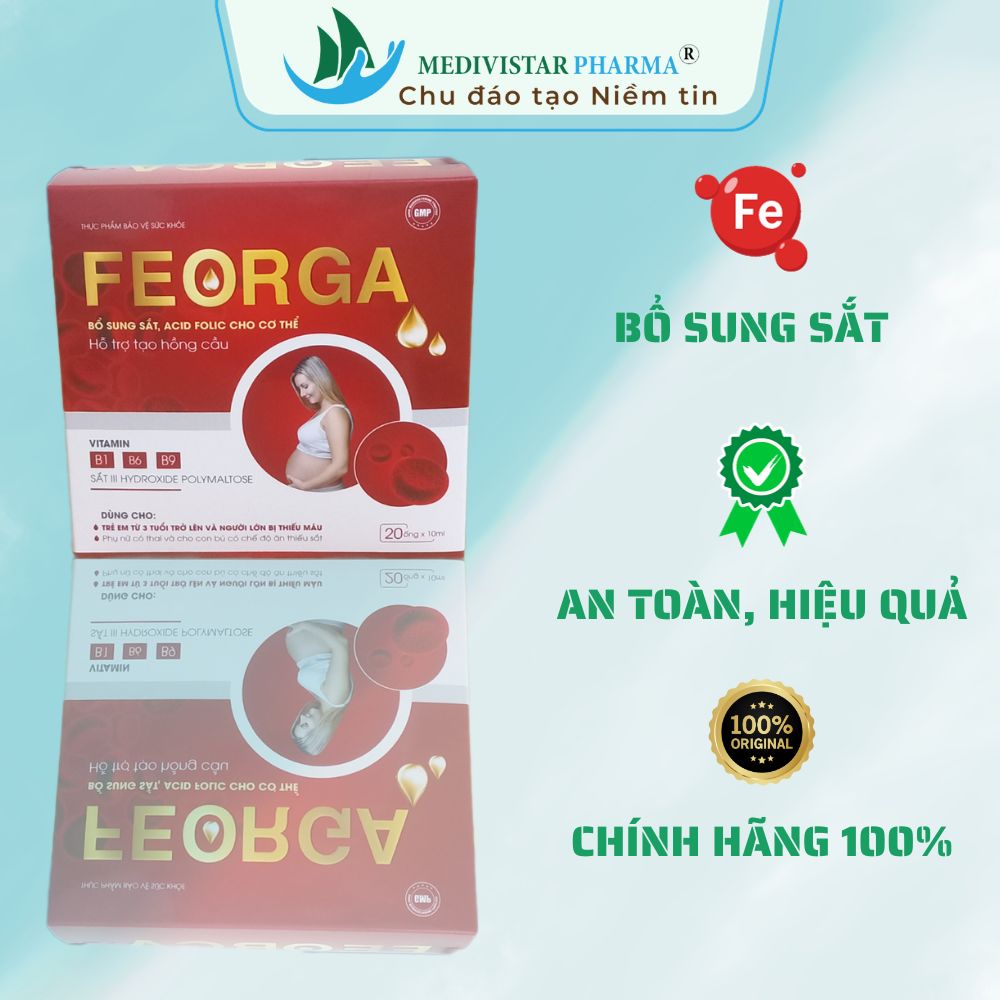 Sắt Dạng Nước Feorga Dành Cho Bà Bầu, Nguyên Liệu Thụy Sĩ, Hộp 20 Ống x 10ml