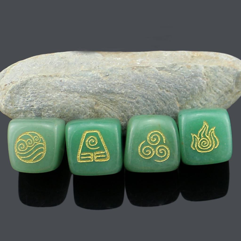 4PCS Natural Crystal Stone Religious Runes Polished Engraved Home Decor Green