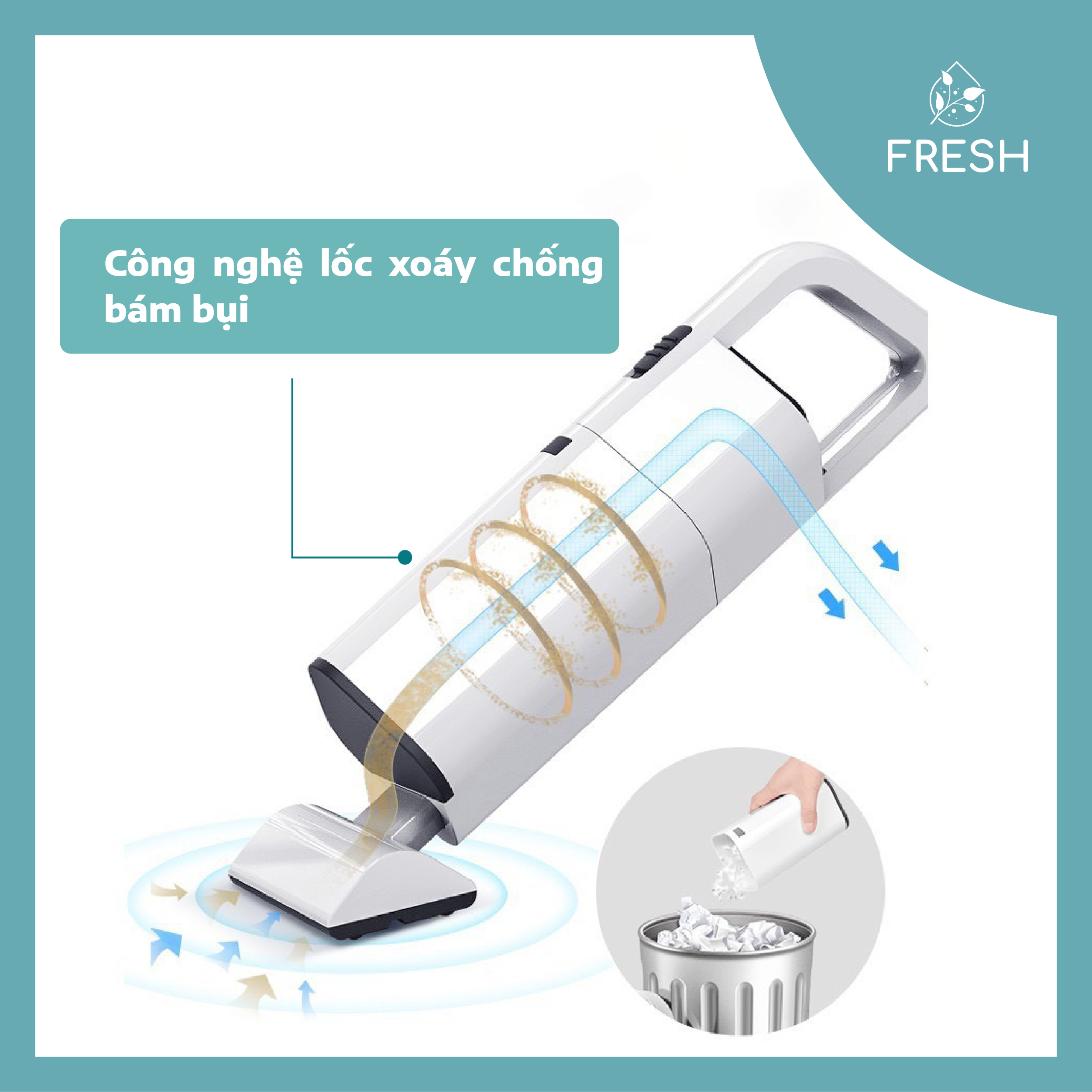 Máy Hút Bụi Cầm Tay 120W Sạc Điện Không Dây Dành Cho Gia Đình - FRESH