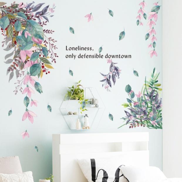 Decal trang trí tường - 2 Bụi dây hoa và lá