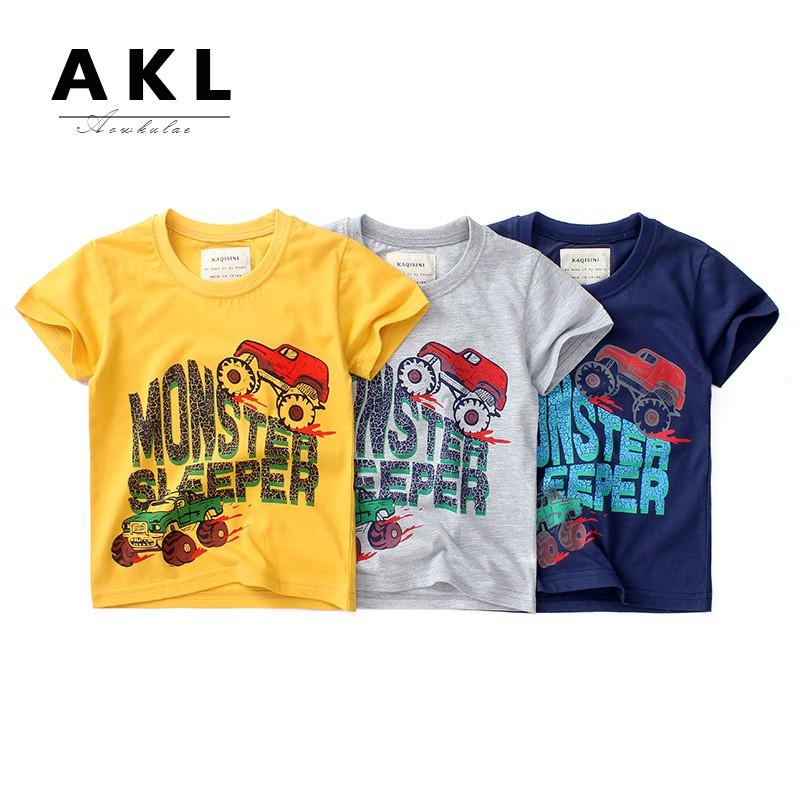 Áo thun bé trai ngắn tay in xe ôtô chất cotton 100%