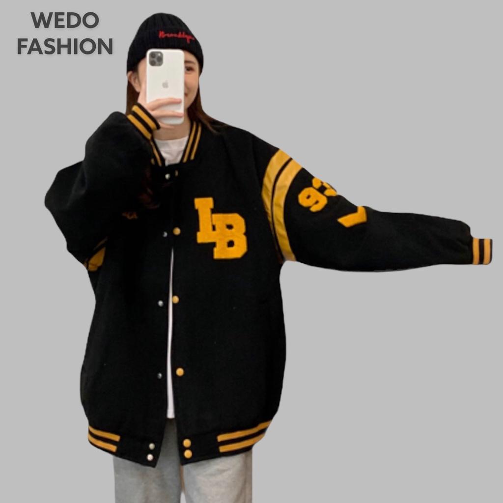 Áo khoác bomber nữ in logo Bluck LB, chất nỉ dày dặn form rộng cá tính