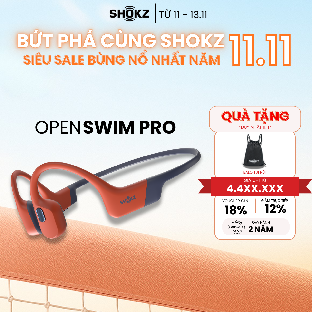 [MỞ BÁN] Tai Nghe Thể Thao Truyền Âm Thanh Qua Xương SHOKZ OPENSWIM PRO S710 Bluetooth Kết Hợp Lưu Trữ MP3 32GB - Hàng Chính Hãng