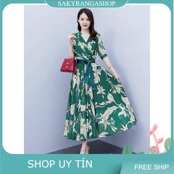 HÀNG NHẬP - ĐẦM MAXI VOAN HOA EO BUỘC DÂY