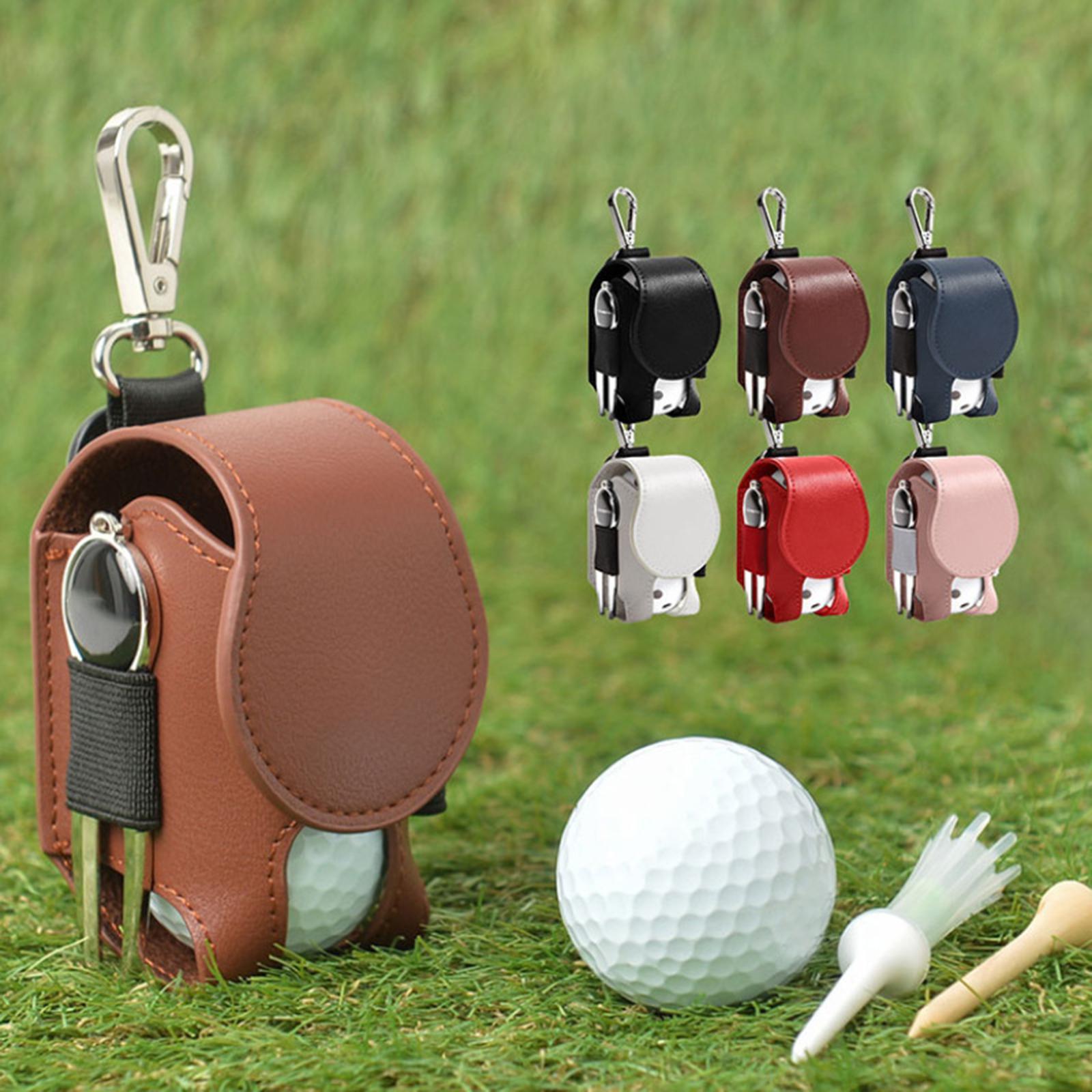 PU Leather Golf Ball Carry Bag Waist Pouch with Hook Golf Accessory