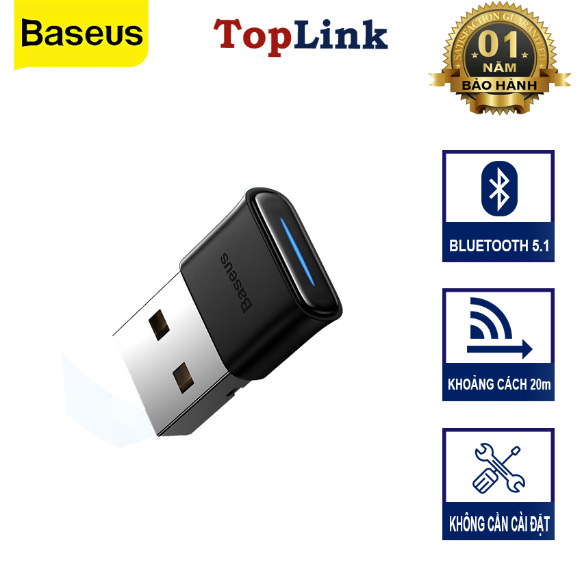 USB Bluetooth Adapter Dongle Audio Receiver Basues BA04 Tốc Độ Cao Bluetooth 5.0 Hoạt Động Tốt Trong 20m - Hàng Chính Hãng