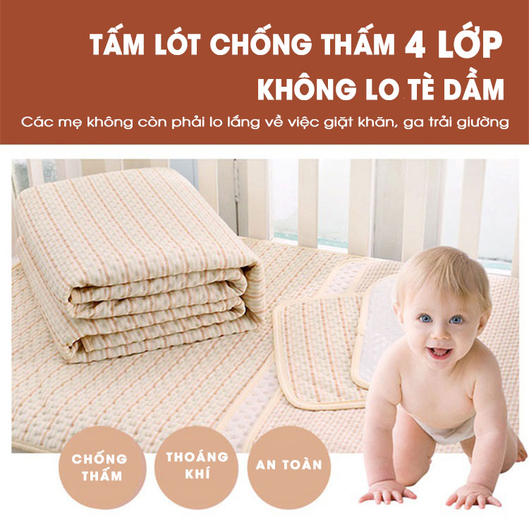 Tấm lót chống thấm 4 lớp Organic Cotton mềm mại, thoáng khí, siêu thấm hút, có thể giặt. Miếng lót chống thấm sợi bông tự nhiên an toàn cho bé
