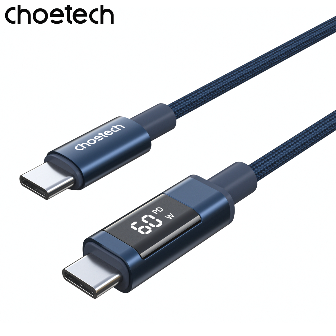 Cáp Sạc Nhanh Choetech XCC-1068 Type-C to C 60W – Màn Hình LED Hiển Thị Công Suất - Hàng chính hãng