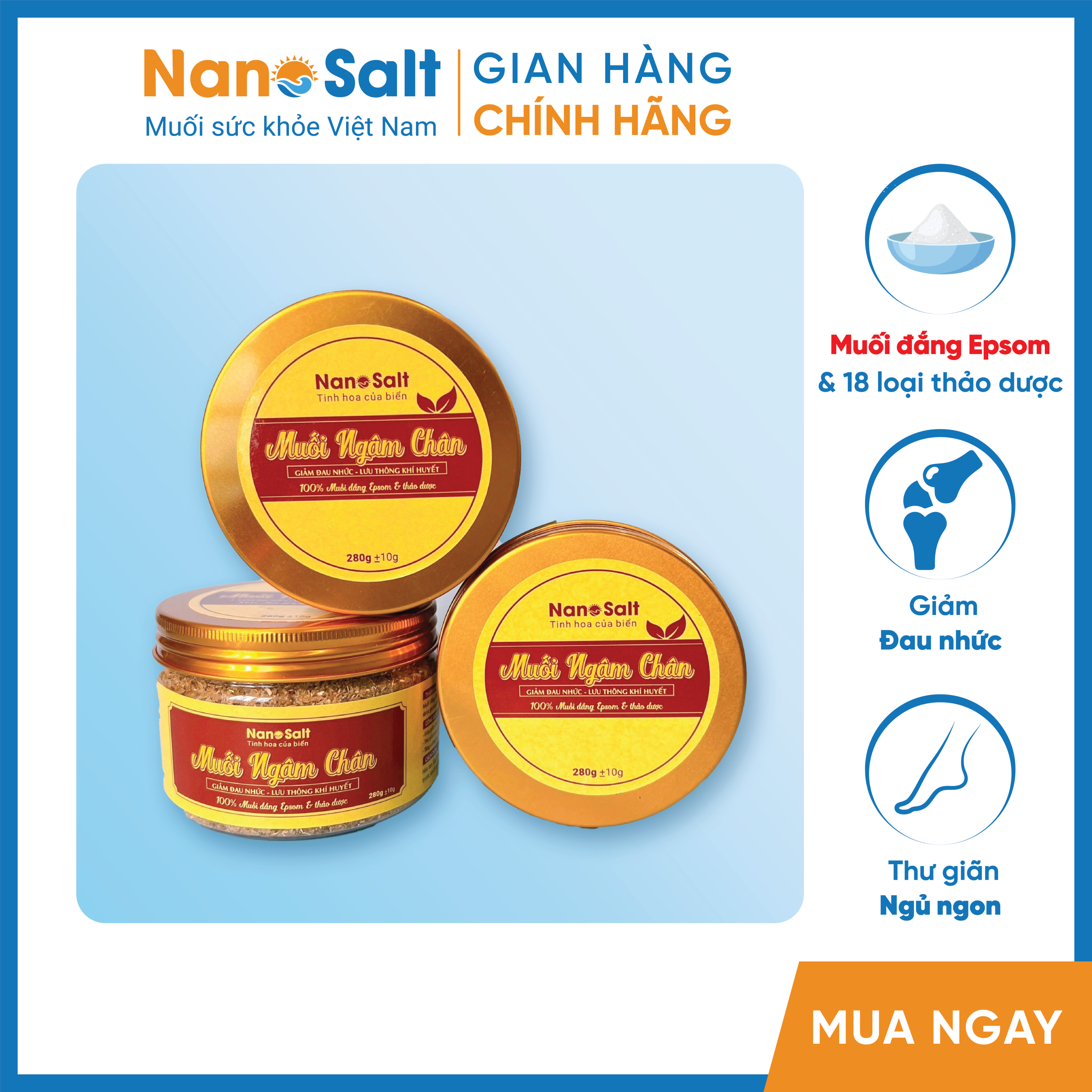 Muối Ngâm Chân Nanosalt Giảm Đau Nhức Xương Khớp, Ngủ Ngon (Lọ 280gr)