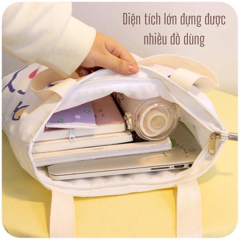 Túi tote gấu thỏ đeo vai ULZZANG - Túi vải canvas dễ thương size lớn dây dài đựng vừa A4 TX09