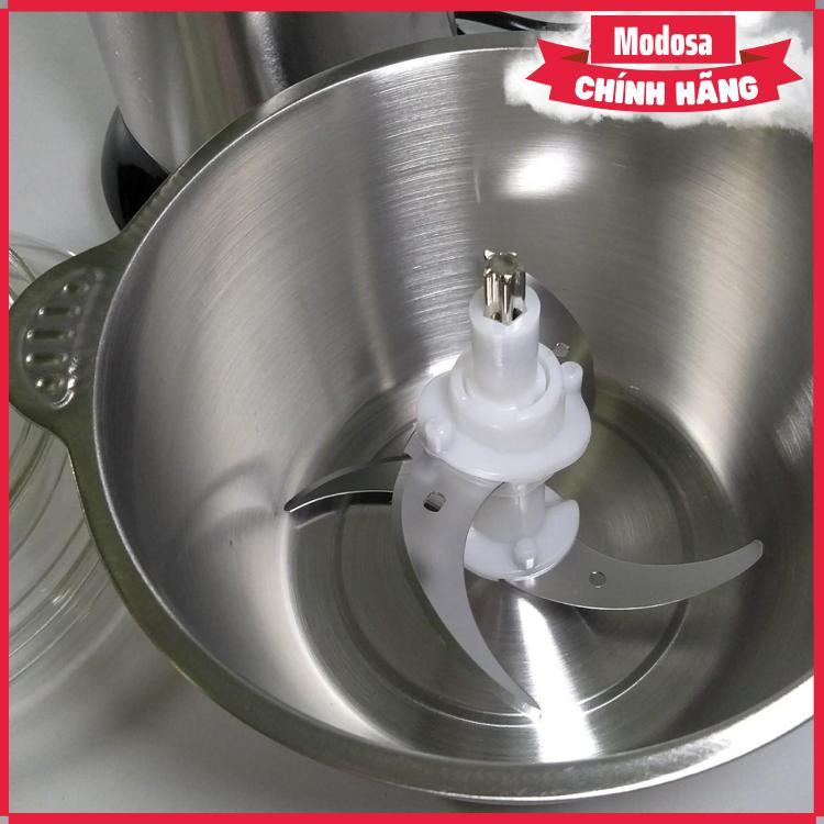 Máy Xay Thịt Modosa Mini Cho Gia Đình - Cối Inox - Bạc Phối Đen - Hàng Chính Hãng