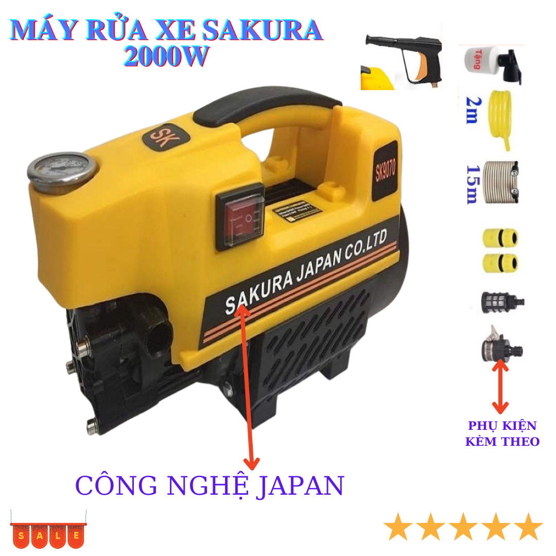 Máy rửa xe SAKURA công suất 2500w máy lõi đồng -  trọng lượng 8KG