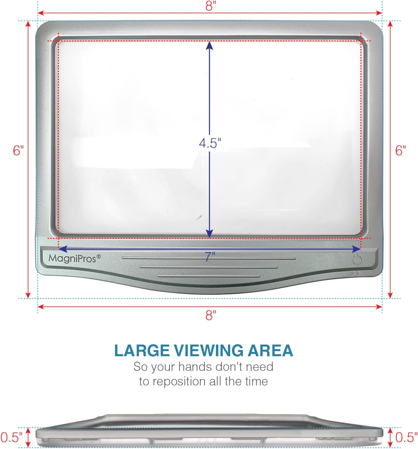 Kính lúp đọc sách cỡ lớn Anti- Glare Led Magnipros 1815 (5x, có đèn led) (Hàng chính hãng)