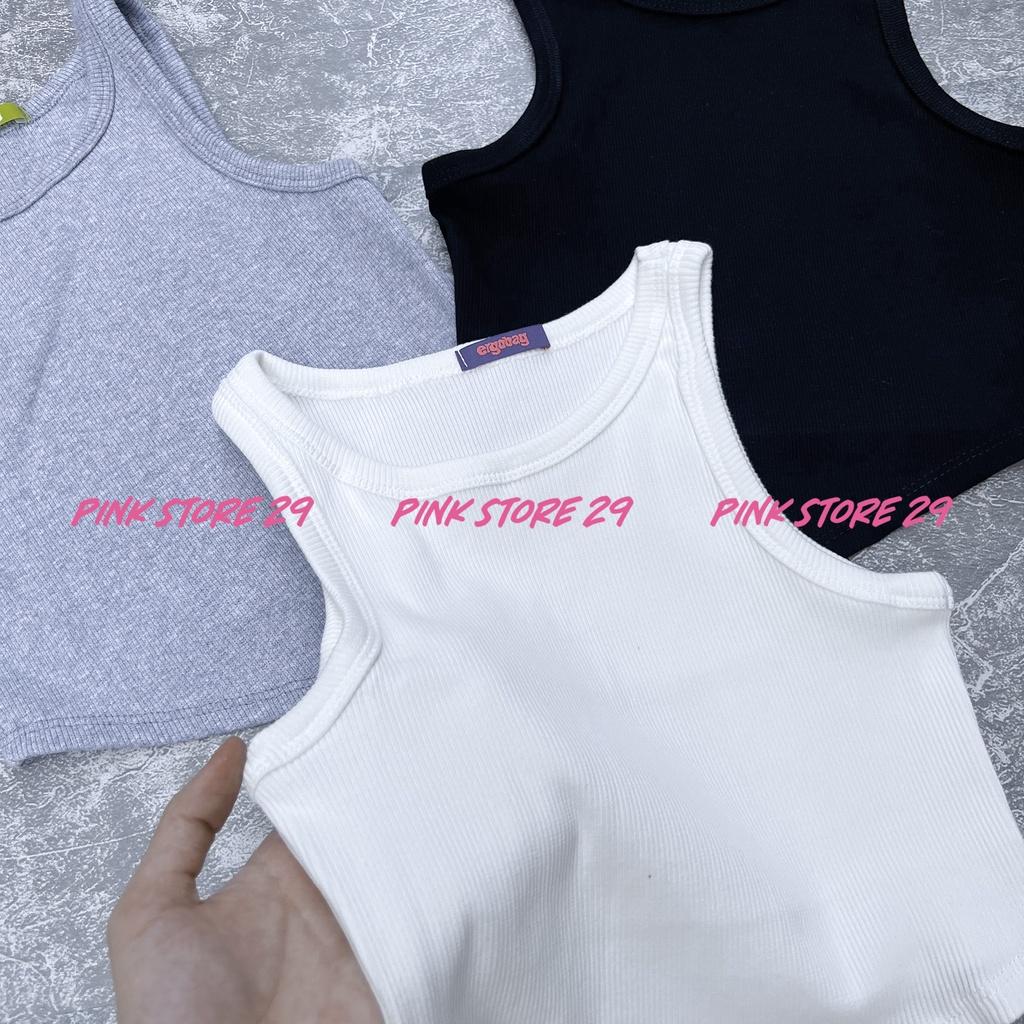 Áo Croptop Ba Lỗ PINKSTORE29 Dáng Ôm Body Cổ Tròn Vạt Nhọn A5333