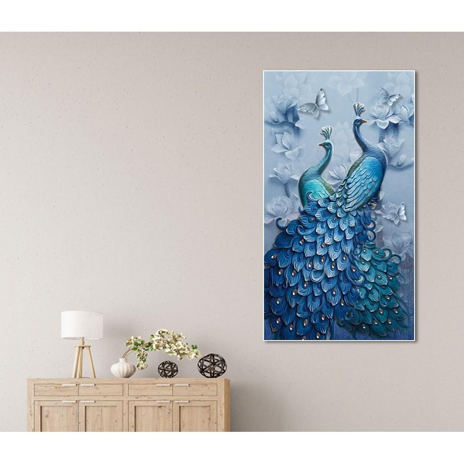 Tranh treo tường phong thủy trang trí nội thất hình chim công đủ màu