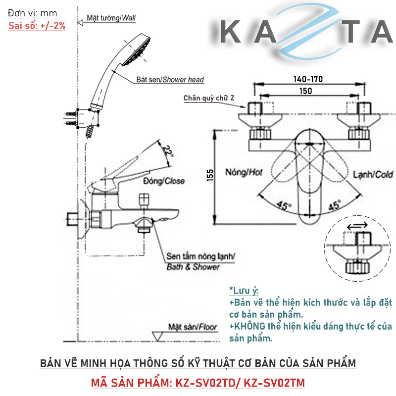 [VIDEO THỬ NƯỚC] Vòi sen tắm nóng lạnh KAZTA KZ-SV02TD inox 304 tay sen nhôm tăng áp