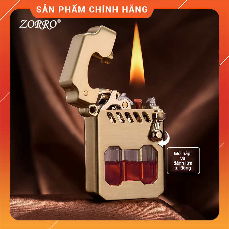 Vỏ Hột Quẹt Bật Lửa Xăng Đá Zorro Z786 Lộ Thiên Nhìn Rõ Xăng Mở Nắp Đánh Lửa Tự Động