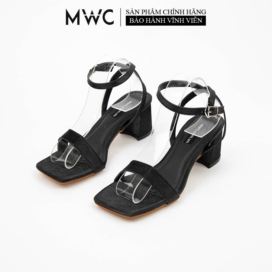 Giày Sandal Cao Gót MWC Mũi Tròn Gót Vuông Thiết Kế Quai Ngang Mix Màu Nâu Xanh Siêu Xinh Cao 5cm NUCG-4222