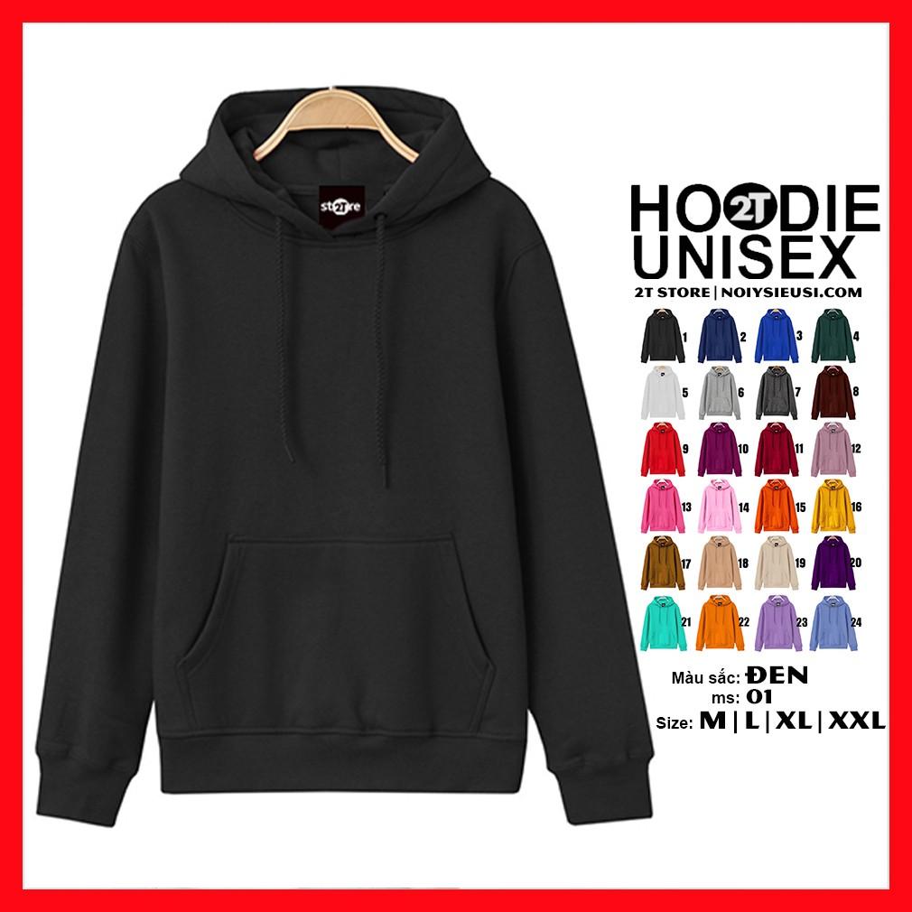 Áo hoodie unisex 2T Store H01 màu đen