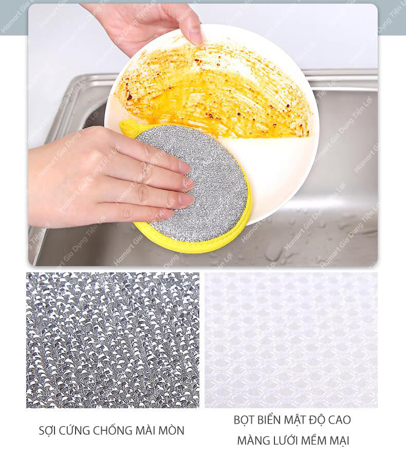 Miếng Bọt Biển Rửa Chén 2 Mặt Vải Lưới Tạo Bọt Rửa Bát Cọ Nồi Đa Năng Tiện Lợi