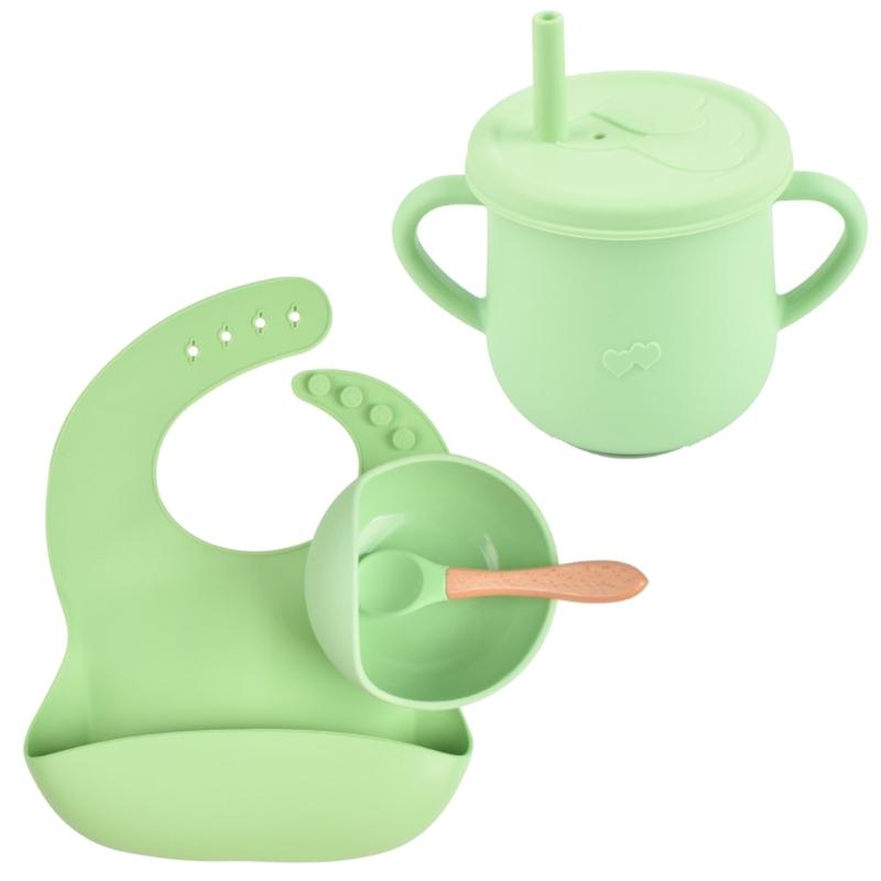 4 Miếng Silicon Cho Bé Bát Ăn Cúp Yếm Thìa Bộ Trẻ Em Chống Trơn Trượt Hút Món Ăn Bộ Đồ Ăn Cho Trẻ Sơ Sinh Thực Phẩm Ăn Vặt bát