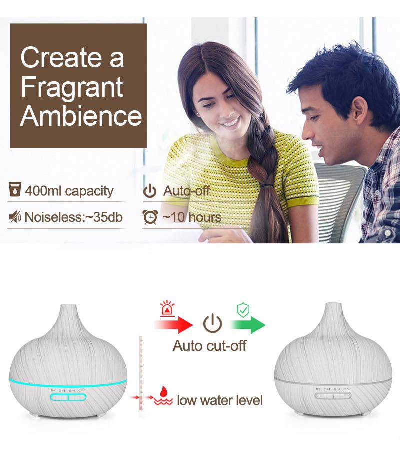 400Ml Tinh Máy Khuếch Tán Tinh Dầu Làm Thơm Phòng Siêu Âm Thanh Máy Tạo Độ Ẩm Không Khí Tự Động Xác Định Điều Khiển Từ Xa Humidificador