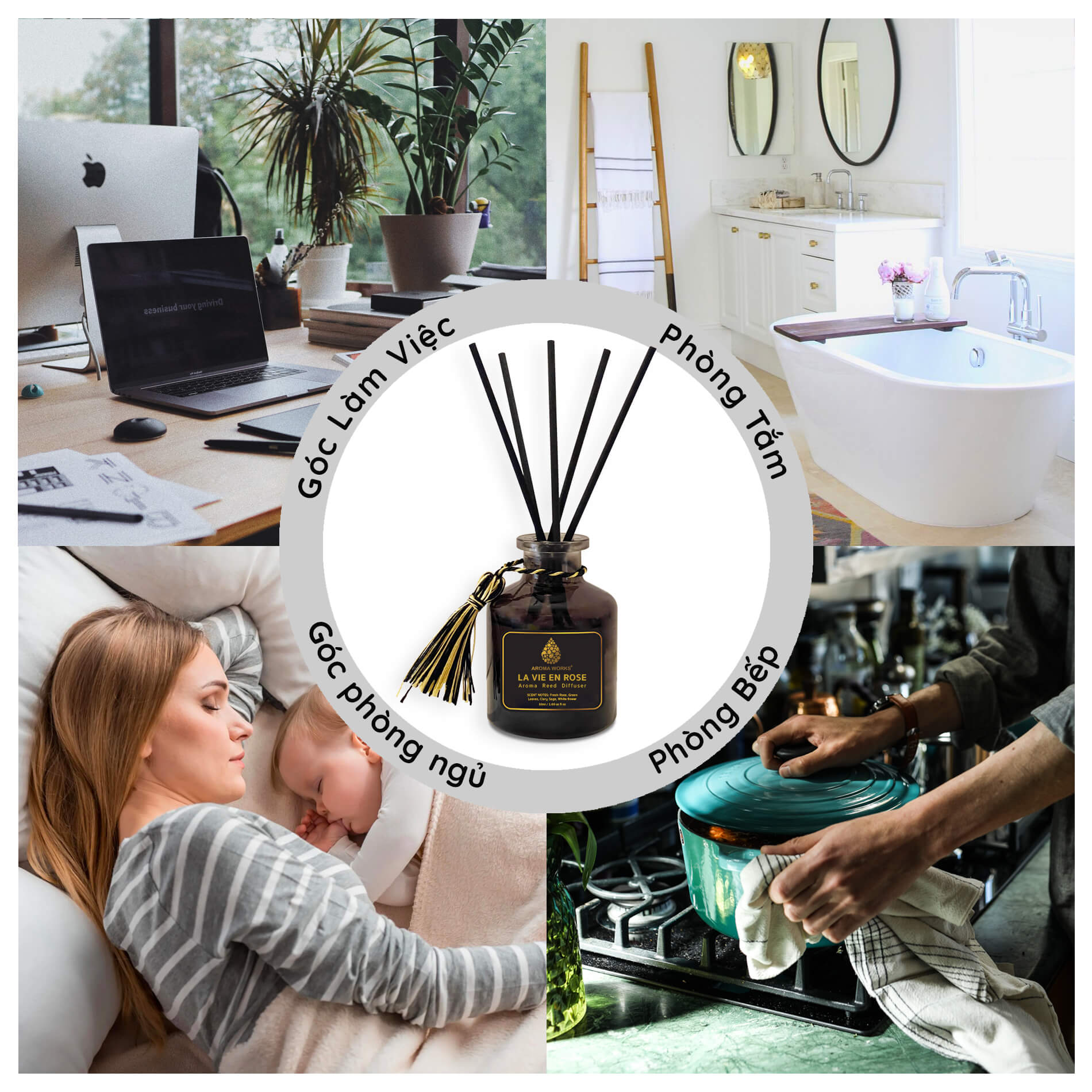 Tinh Dầu Tán Hương Thơm Phòng Cao Cấp Que Mây Aroma Works Reed Diffuser - Spring Garden