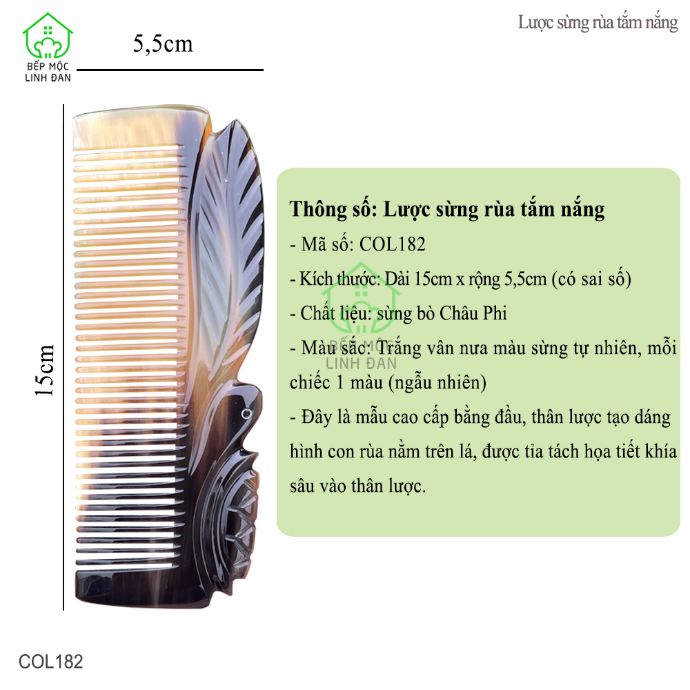 Lược Sừng Bằng Đầu Rùa Tắm Nắng (Size: L-15cm) Đục Khắc Tinh Xảo [COL182]