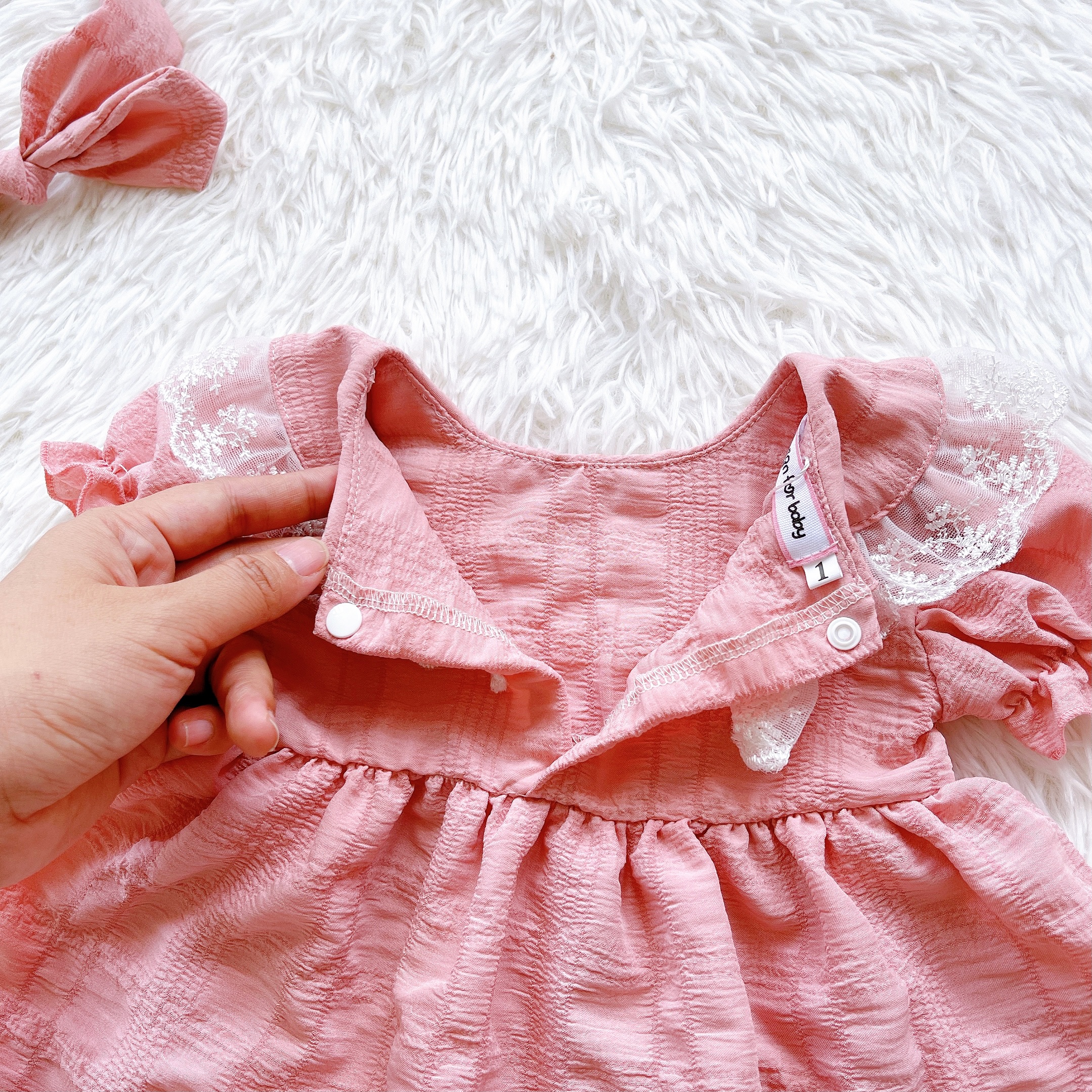 Váy Lolita Hồng Pastel Cho Bé Gái Sơ Sinh Đến 15kg Chất Đũi Xốp Mát Rượi