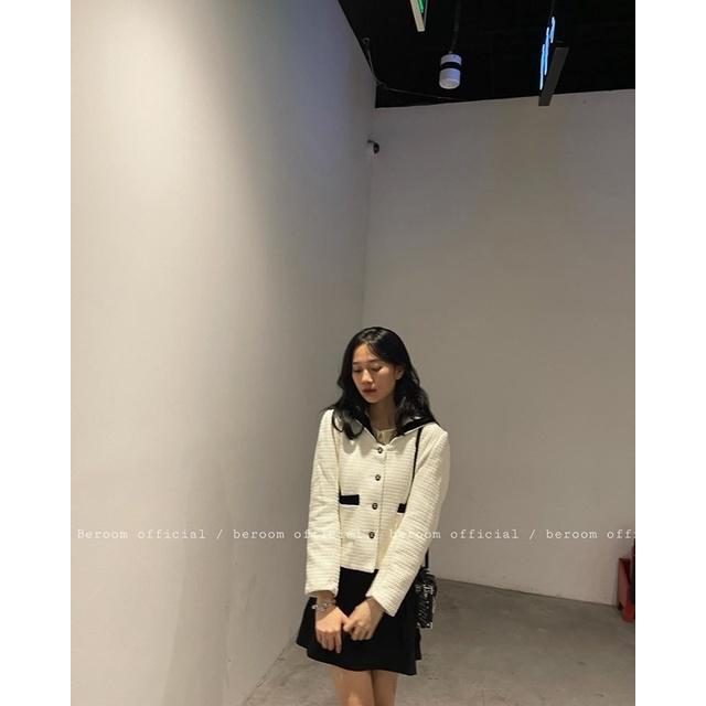Áo khoác dạ tweed trắng viền đen cổ thuỷ thủ chuẩn nt closet