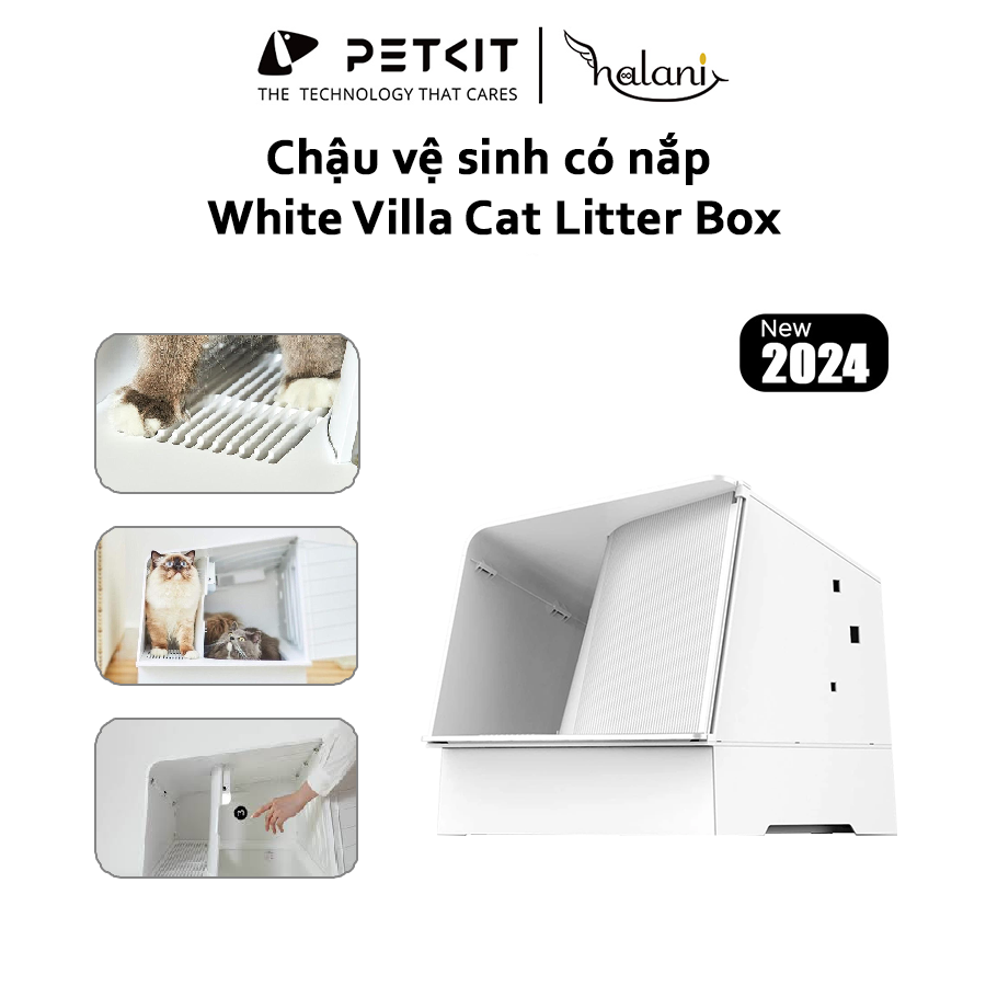 CHẬU VỆ SINH KHỬ MÙI CÓ NẮP - WHITE VILLA CAT LITTER BOX