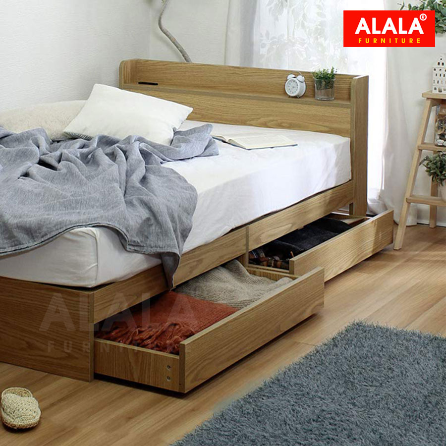 Giường ngủ ALALA02 + 2 hộc kéo / Miễn phí vận chuyển và lắp đặt/ Đổi trả 30 ngày/ Sản phẩm được bảo hành 5 năm từ thương hiệu ALALA/ Chịu lực 700kg
