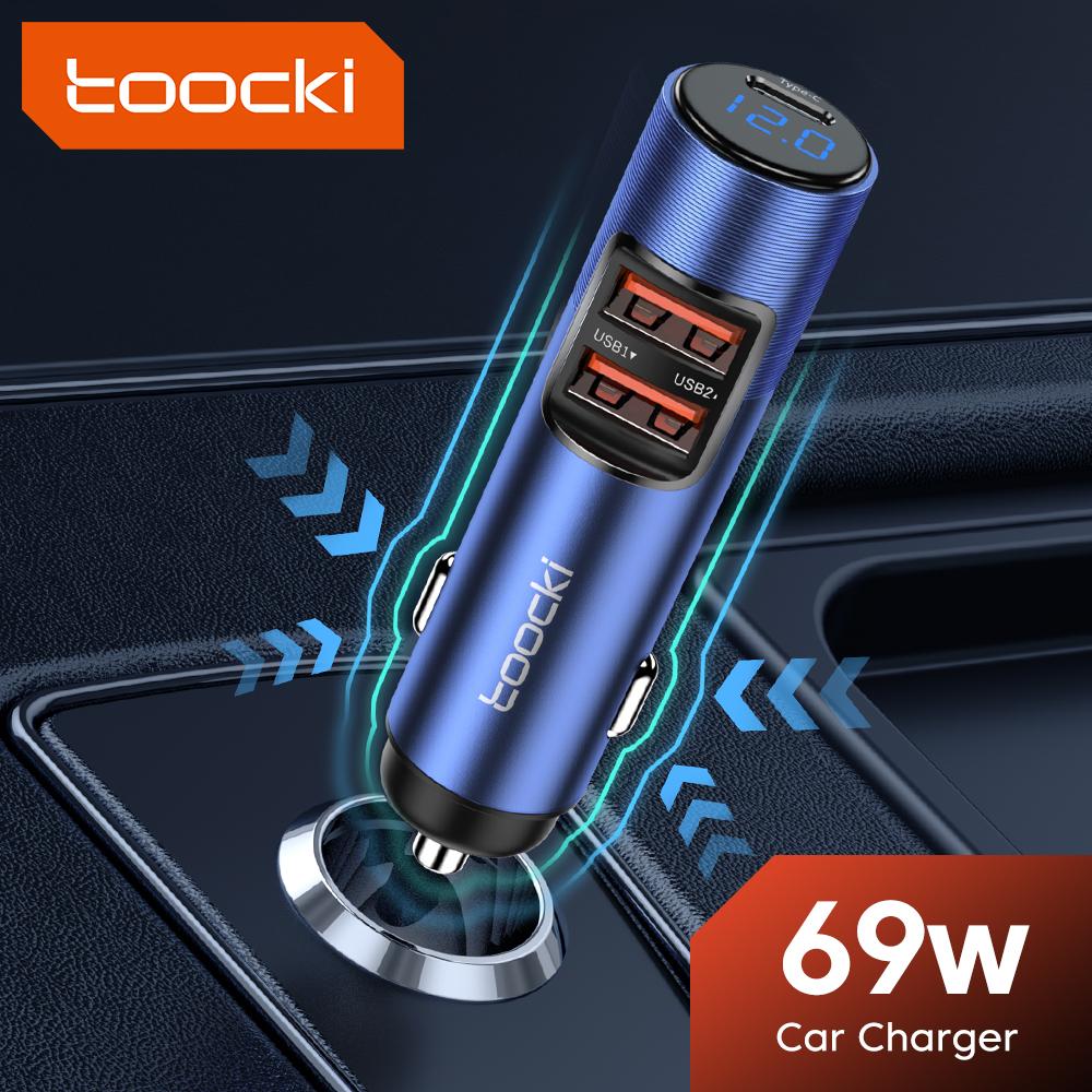 Bộ sạc xe hơi Toocki 69W Sạc nhanh QC PD 3.0 USB C Loại C Bộ sạc điện thoại cho iPhone Android Digital Digital Care