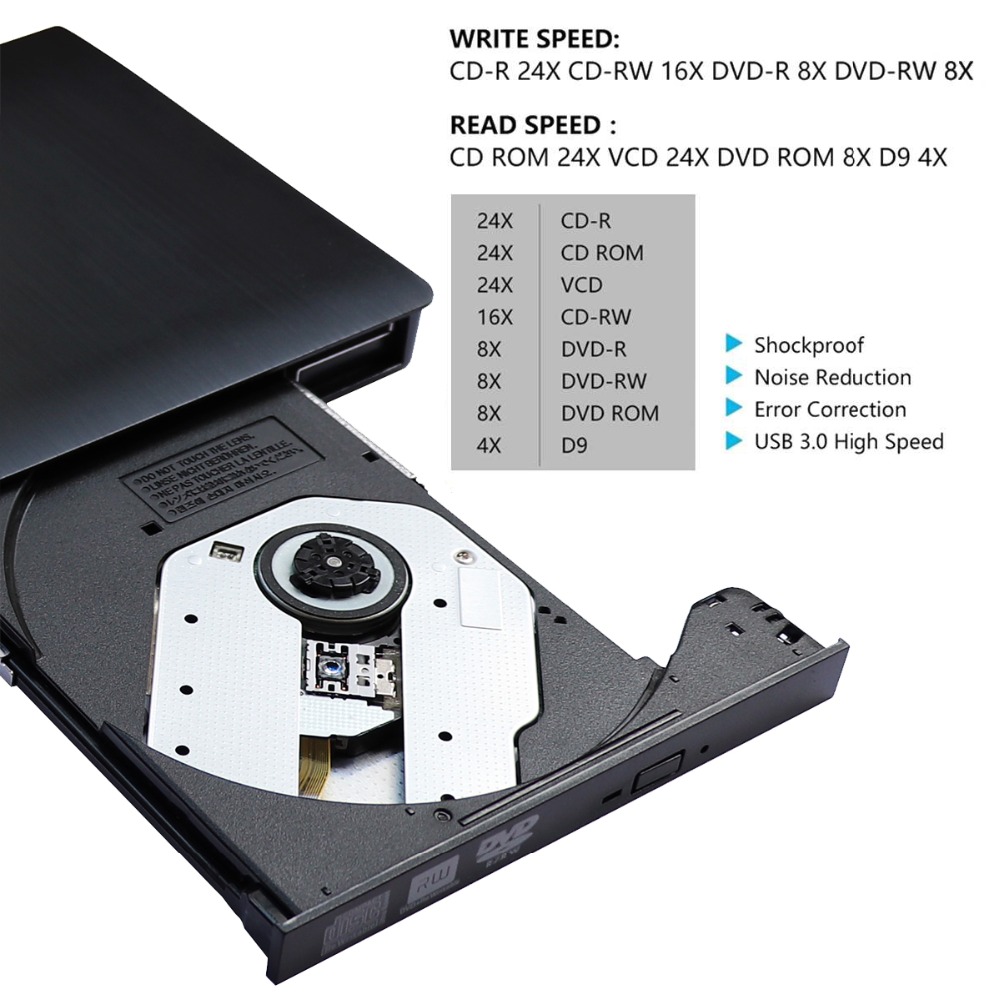 USB 3.0 Slim External DVD RW CD Writer Drive Burner Reader Player Optical Drives For Laptop PC dvd burner dvd portatil