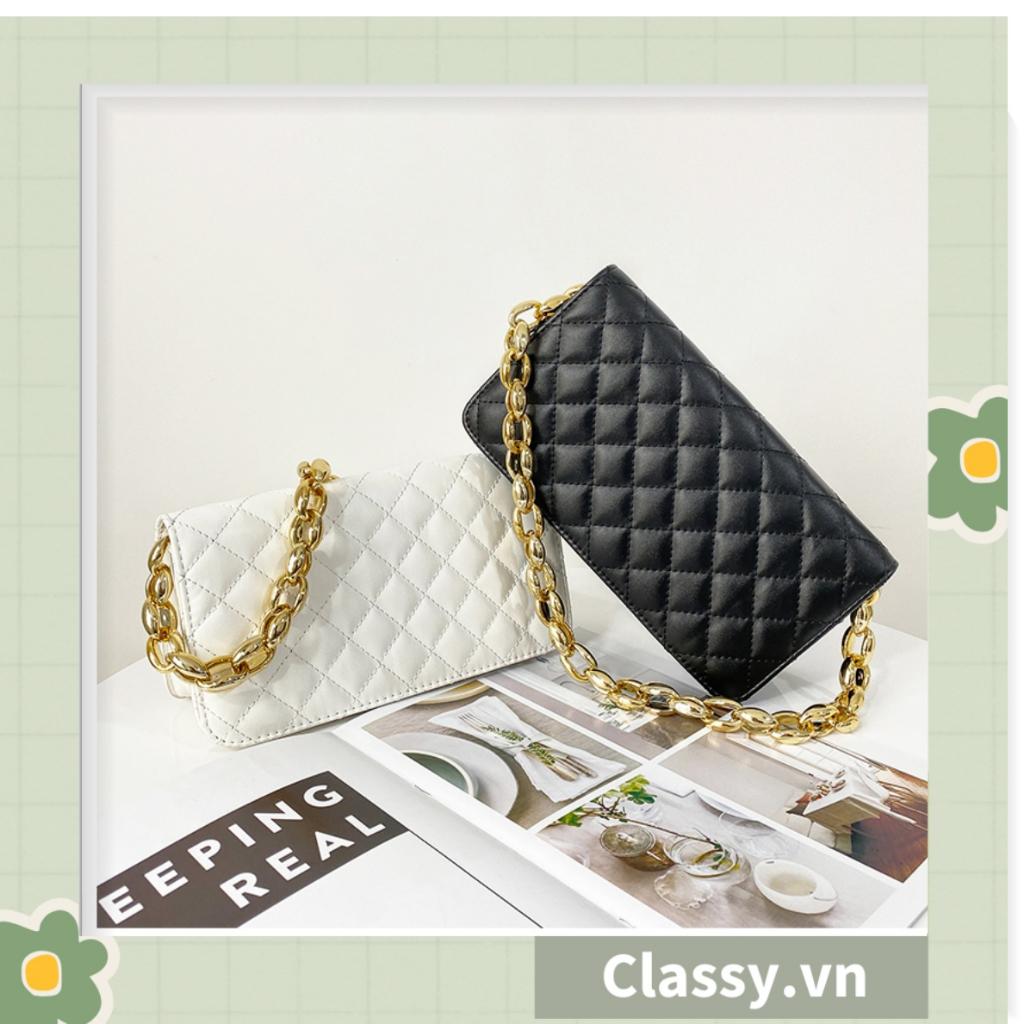 TÚI KẸP NÁCH nữ Classy CLASSIC, HÌNH HỘP VUÔNG HOẠ TIẾT CHẦN Ô, KHÓA XÍCH VÀNG TO BẢN RẤT SANG T594