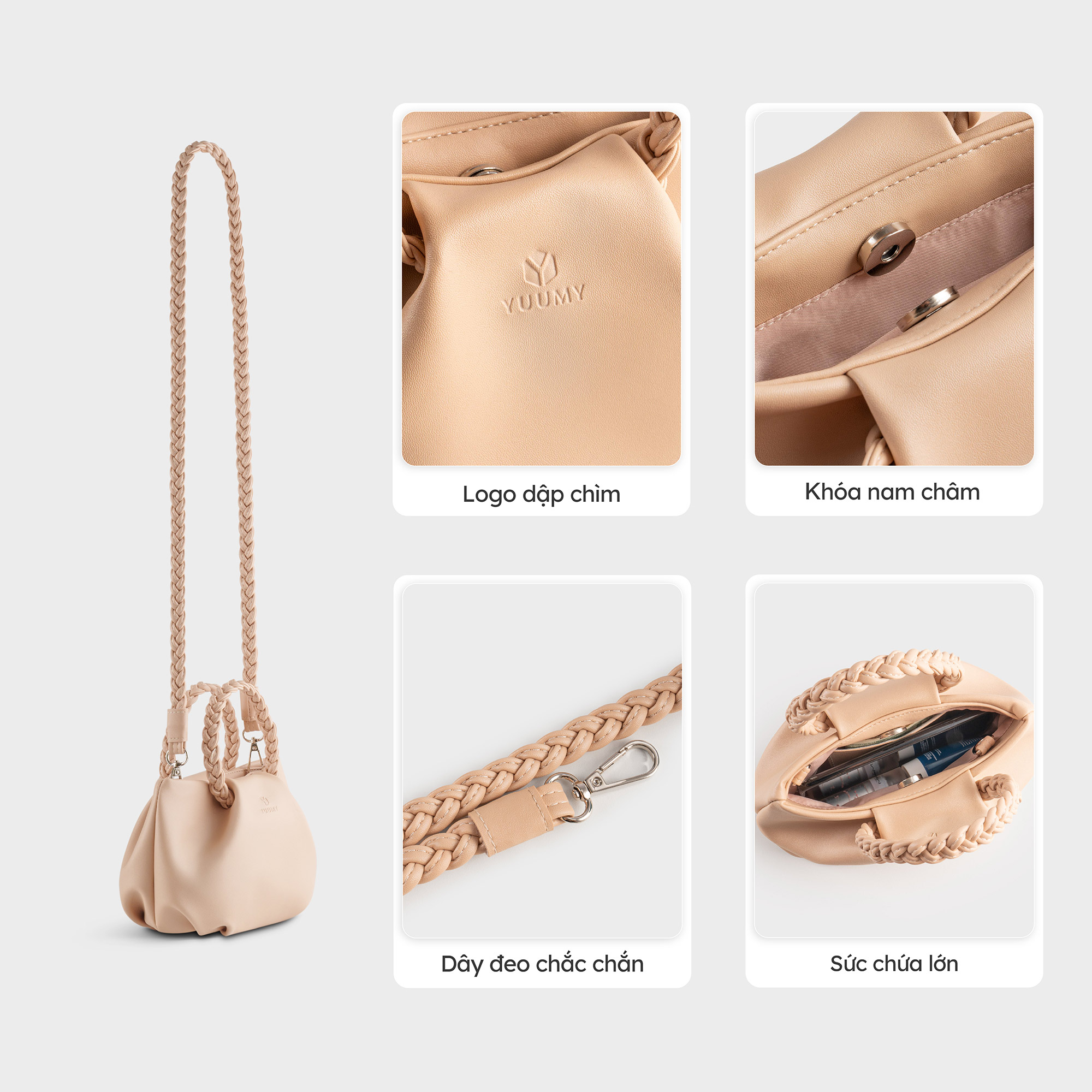 Túi Yuumy ( Thời trang nữ kiểu đám mây size 22  - Túi đeo chéo da Seasand YN257 )