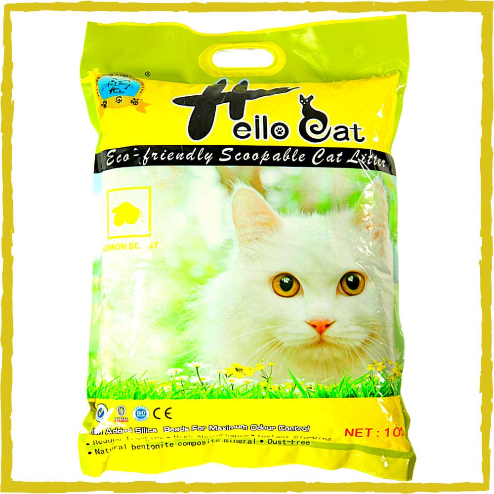 Cát Vệ Sinh Thái Lan Dành Cho Mèo Hương Chanh Không Bụi Vón Nhanh Mùi Hương Dịu Nhẹ Dễ Chịu Hello Cat Lemon Bentonite Sand (10L/7KG) - TẶNG 1 Lon Pate Hello Cat Pate Mùi Ngẫu Nhiên 190G