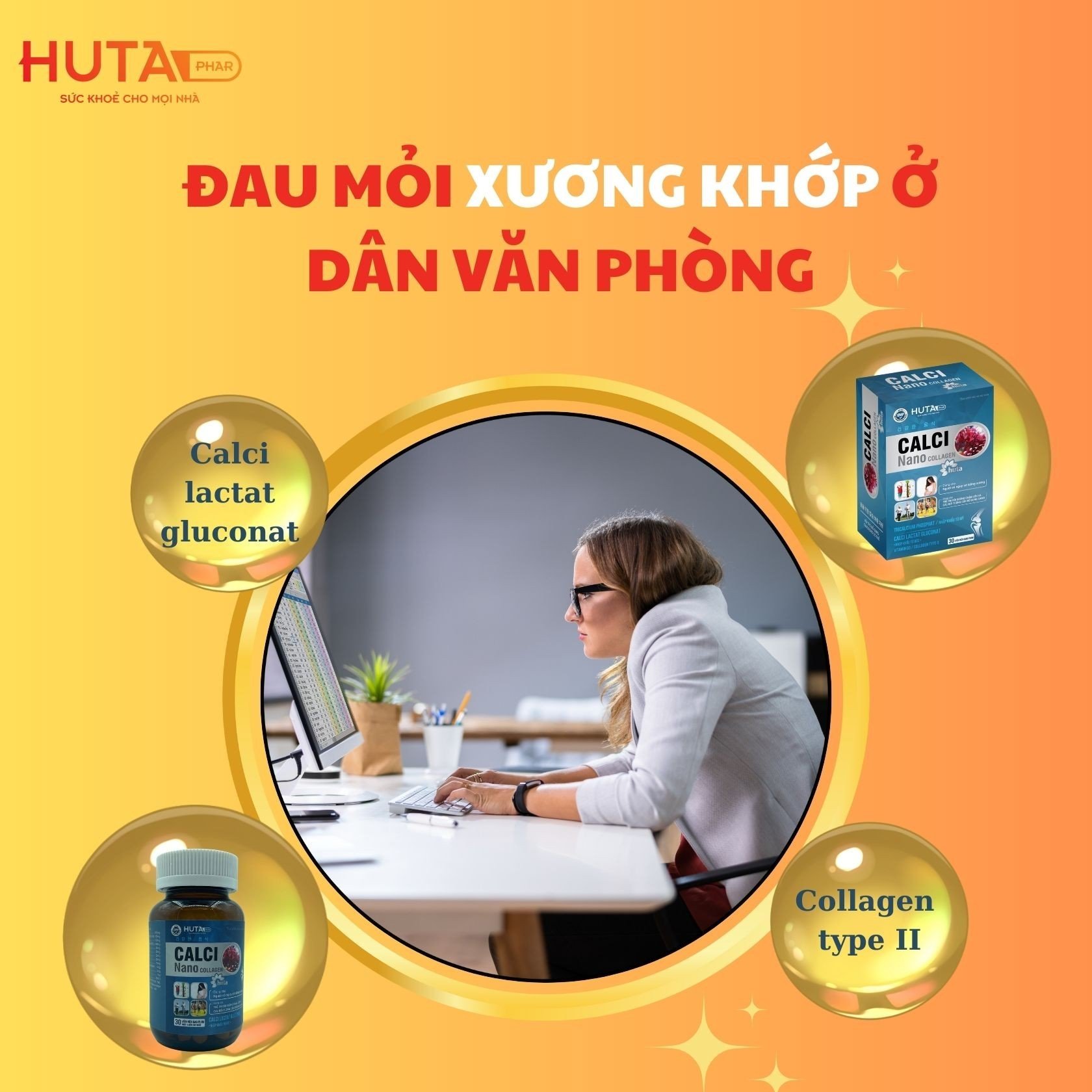 CALCI NANO COLLAGEN HUTA - Viên uống bổ sung canxi, ngăn ngừa nguy cơ loãng xương