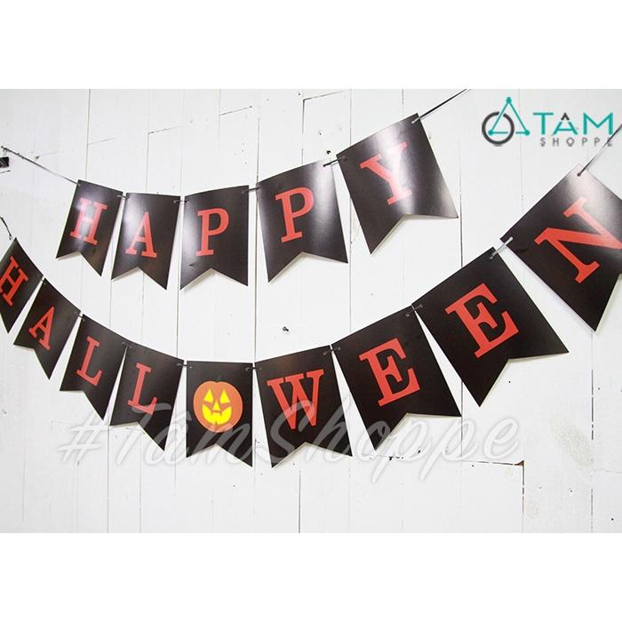 Dây chữ Happy Halloween bằng giấy tông Đen Cam HLW-CHU-04