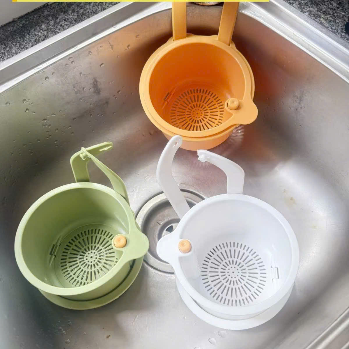 Rổ Thoát Nước Treo Bồn Rửa Thông Minh – Nhấn Mở Nắp Tự Động Xả Rác, Không Bẩn Tay - HÀNG CHÍNH HÃNG MINIIN