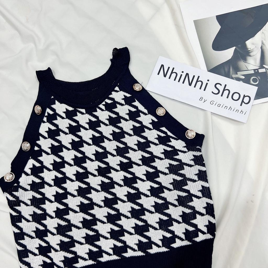 Áo  yếm len sexy hoạ tiết ziczac viền khuy, Áo kiểu dáng ôm body AL6042 - NhiNhi Shop