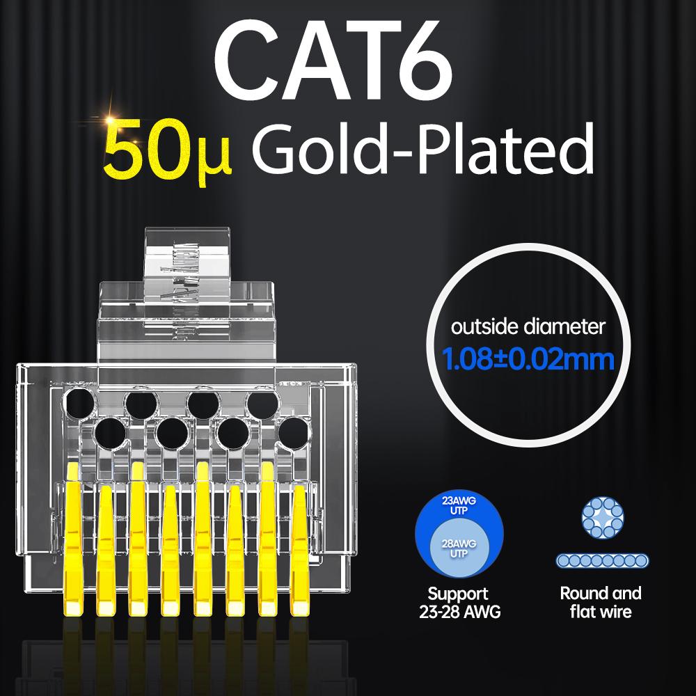 AMPCOM RJ45 plug mô-đun, cat6 cat5e đi qua các đầu nối mạng UTP 3/50μ kết thúc 8p8c crimp cho cáp Ethernet cho Ethernet