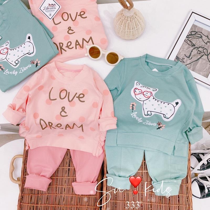 Bộ dài tay thu đông love dream và mèo đeo kính cho bé