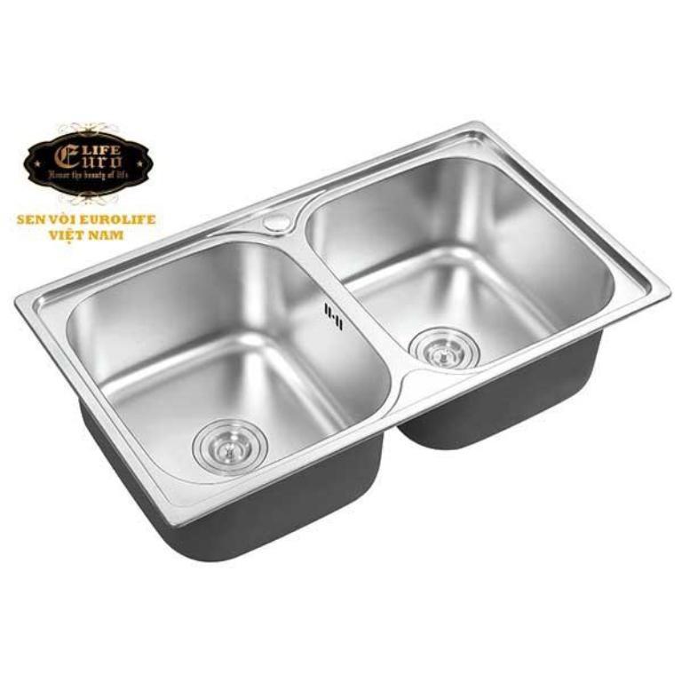 Chậu rửa chén Inox Eurolife C8 + Vòi rửa chén nóng lạnh EurolifeEL-T007 + Bình xịt nước rửa chén