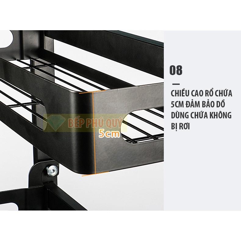 Kệ Gia Vị 2 Tầng 3 Tầng Đa Năng nhà bếp thông minh có ống đũa và treo dao, thớt đầy đủ phụ kiện sơn 3 lớp