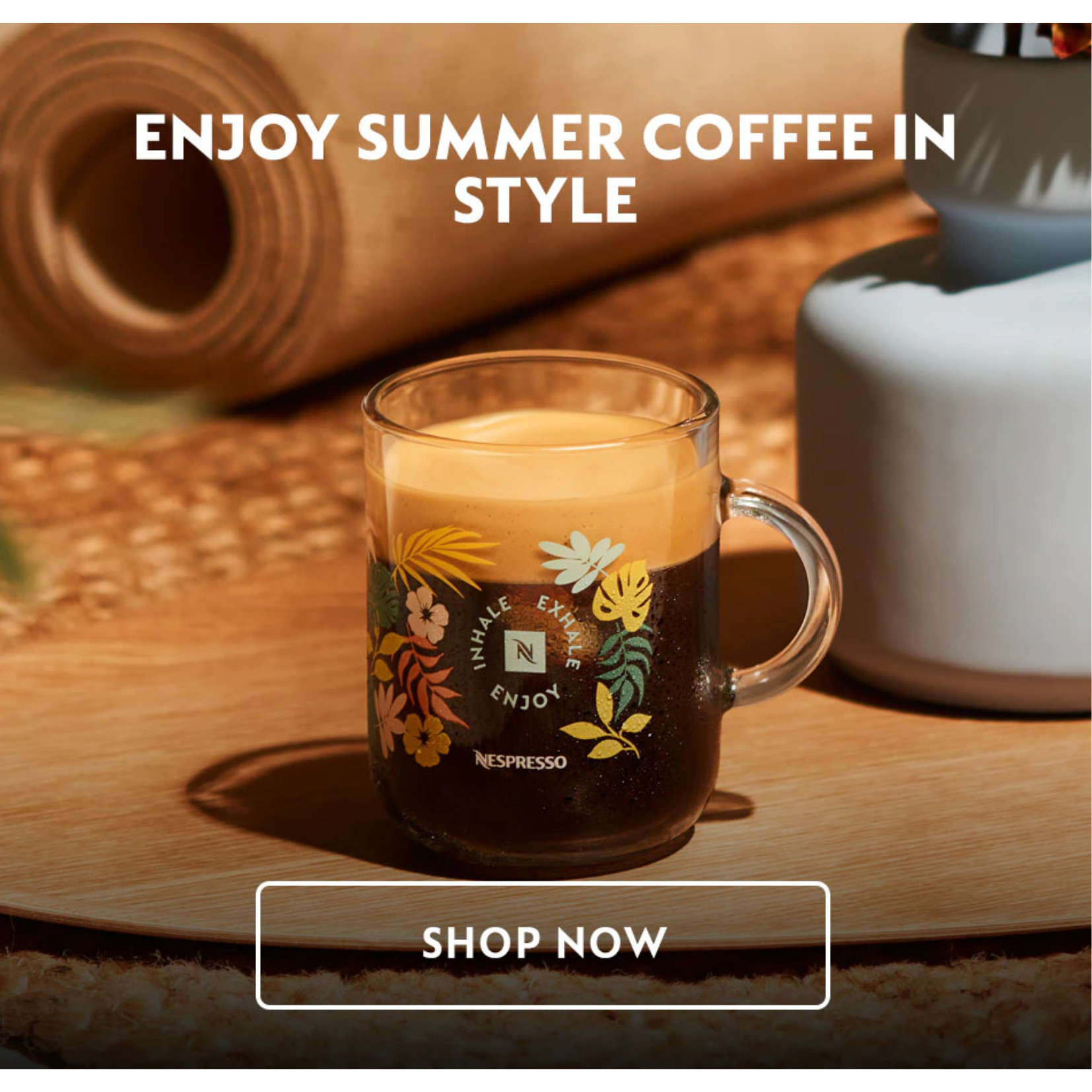 Nespresso Summer Accessories - Bộ Sưu Tập Hè BREW BREATH BLOOM COFFEE MUG và INHALE EXHALE ENJOY COFFEE MUG 390 ml Ly Uống Cà Phê Nespresso Chính Hãng