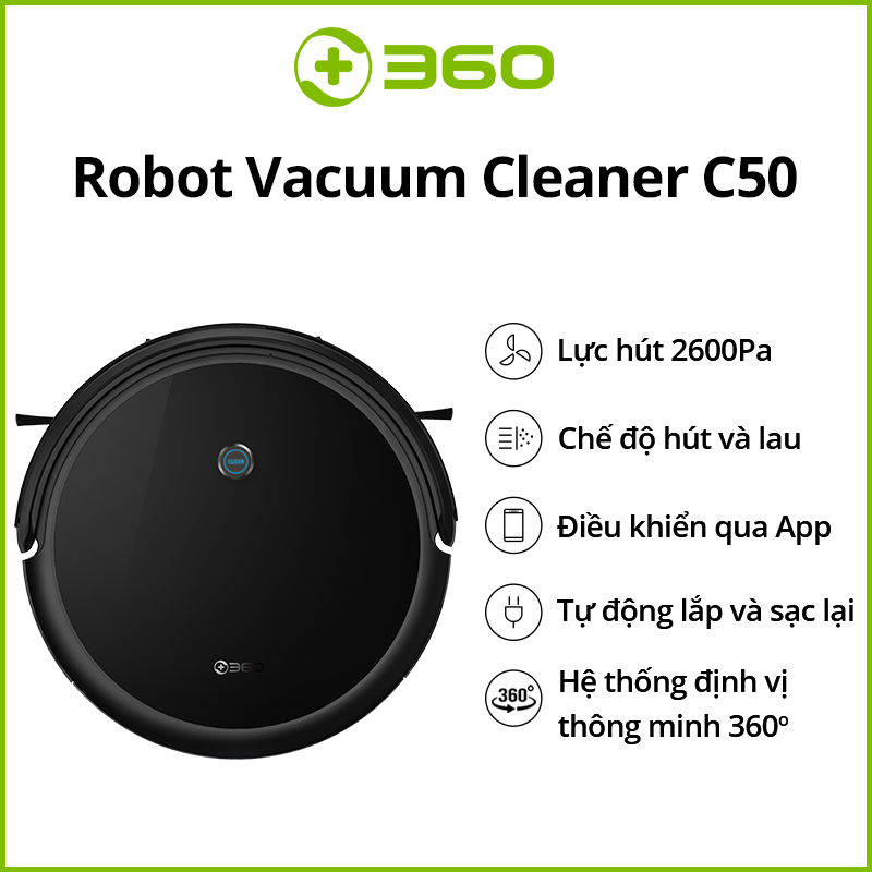 Robot hút bụi Vacuum 360 C50 - Robot Vacuum Cleaner Tự động thông minh  - Hàng Chính Hãng