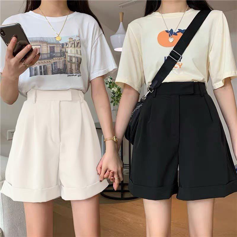 Quần Shorts Cạp Siêu Cao Ông Rộng Chất UMi Phong Cách Hàn Quốc